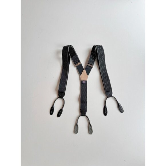 Vintage Made in England Black Geometric Adjustable Elastic Leather Suspenders - Picture 1 of 14